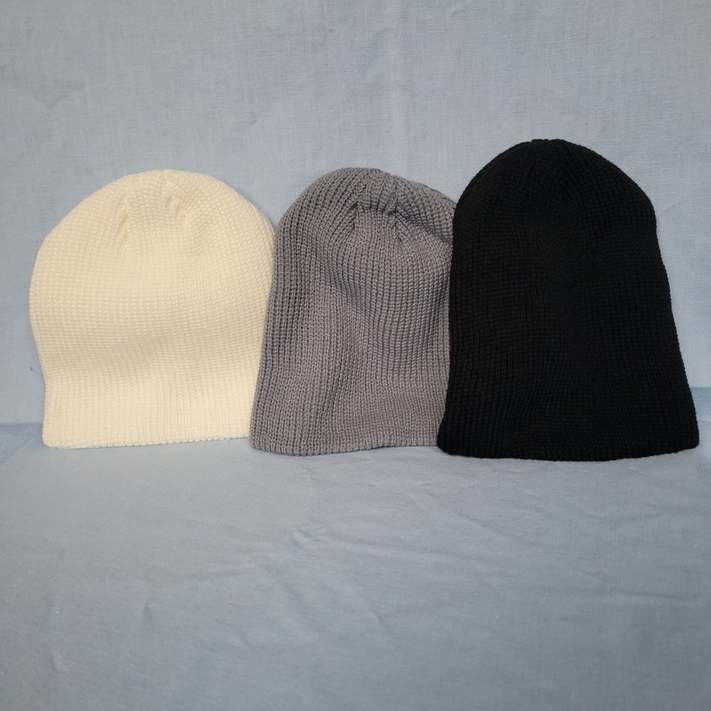 NEW Beanie Combo White Black Gray Soft Stretchy Breathable Skate Hat Three Pack - Picture 2 of 11